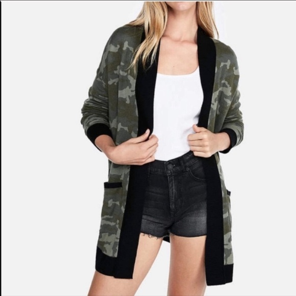 Express oversized camo cardigan